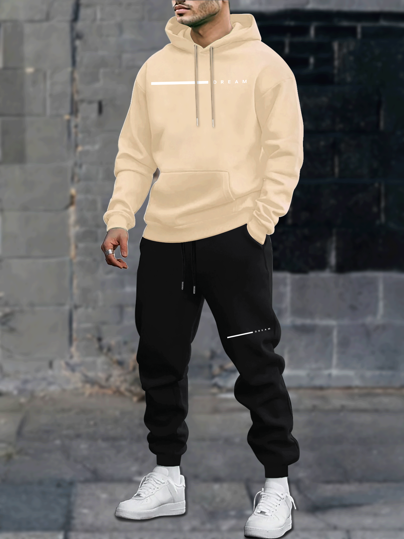 Men's Autumn and Winter Casual Loose Couple Hoodie Set, Stylish Sweatshirt with Long Pants Outfit