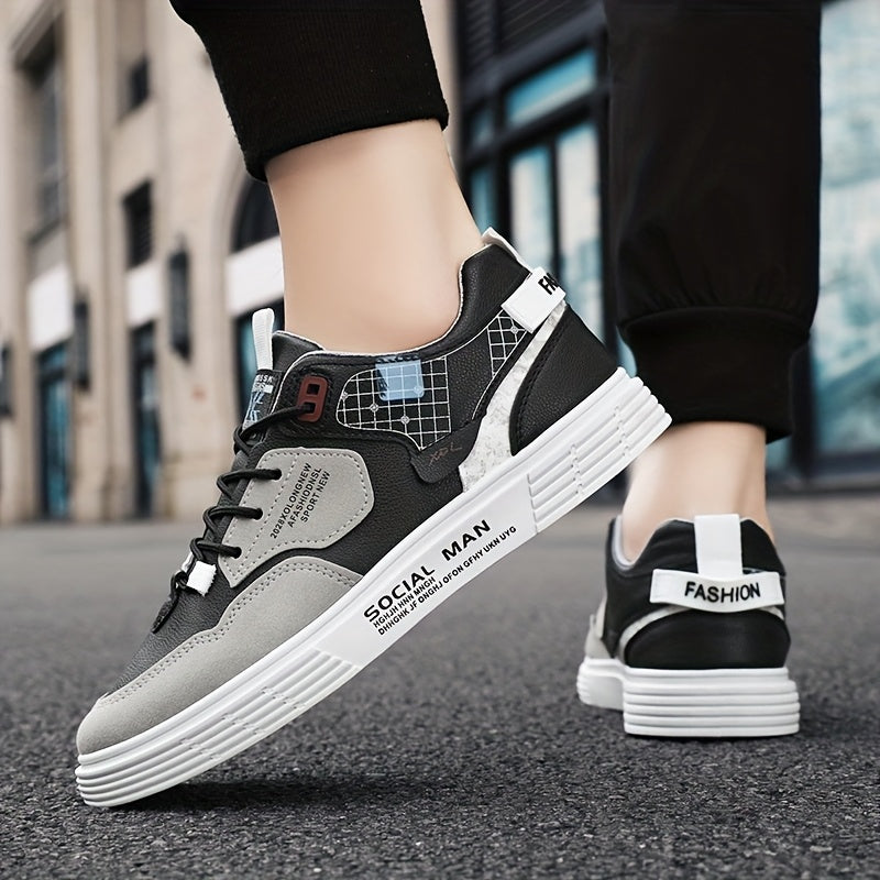 Men's Stylish Athletic Sneakers - Durable, Non-Slip, Thick Sole for Height Boost Shock Absorption, Casual Campus Trend, Versatile Lace-Up Design