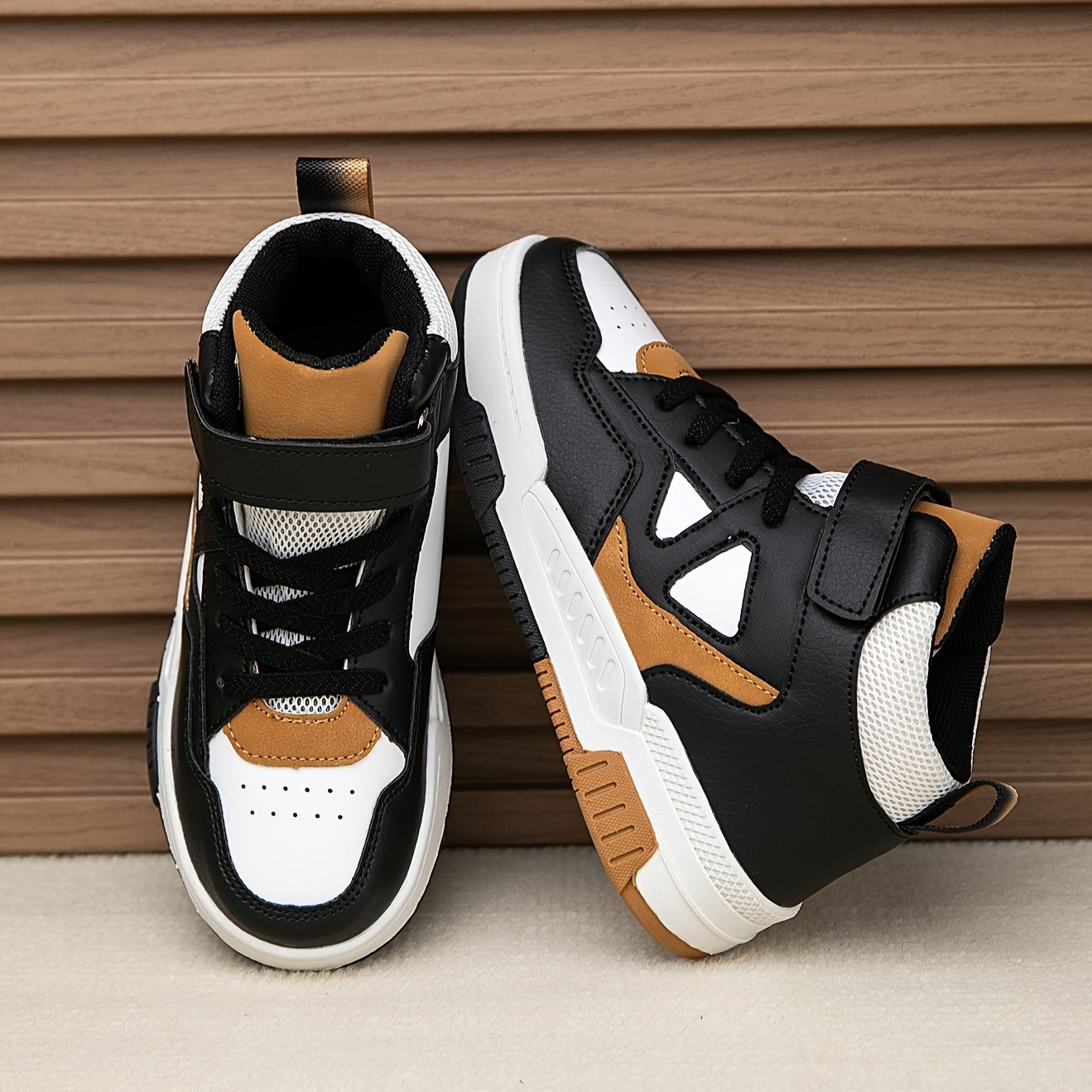 Youngsters' High-Top Sneakers with Color Block Design - Breathable, Non-Slip & Durable for Boys and Girls - Perfect for Outdoor Activities & Casual Attire