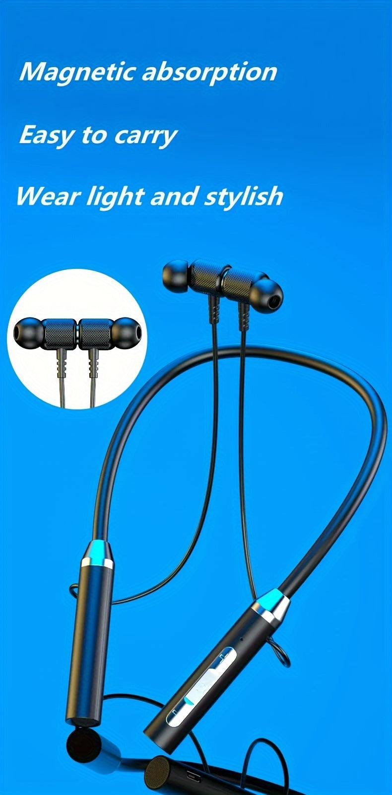 Neckband Wireless Earbuds with Extended Battery Life, Designed for Sports Activities.