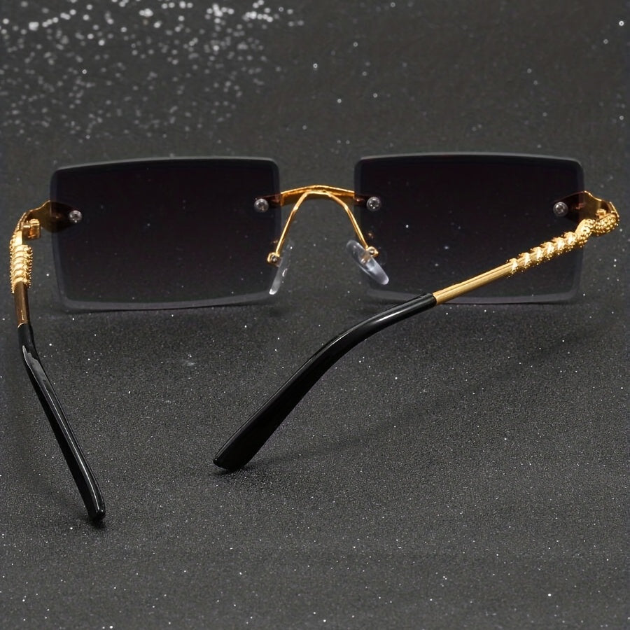 Vintage Style Square Rimless Glasses with Snake Design, Zinc Alloy Frame, Black Lenses, ENSARJOE