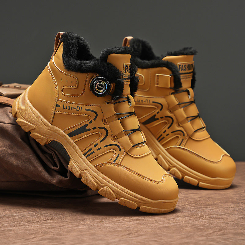 ZQBOBING Men'S Winter Hiking Boots - Slip-Resistant Traction, All-Season Outdoor Trekking Shoes with Cushioned EVA Insole - Lightweight Ankle Support for Mountain Climbing, Snowshoeing, Everyday - Brown/Black Accent - Lace-Up