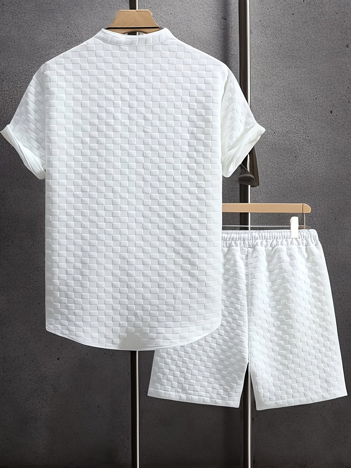 Men's Shirt and Shorts Set Solid Color Knit Casual Comfort High-Quality Short Two-Piece