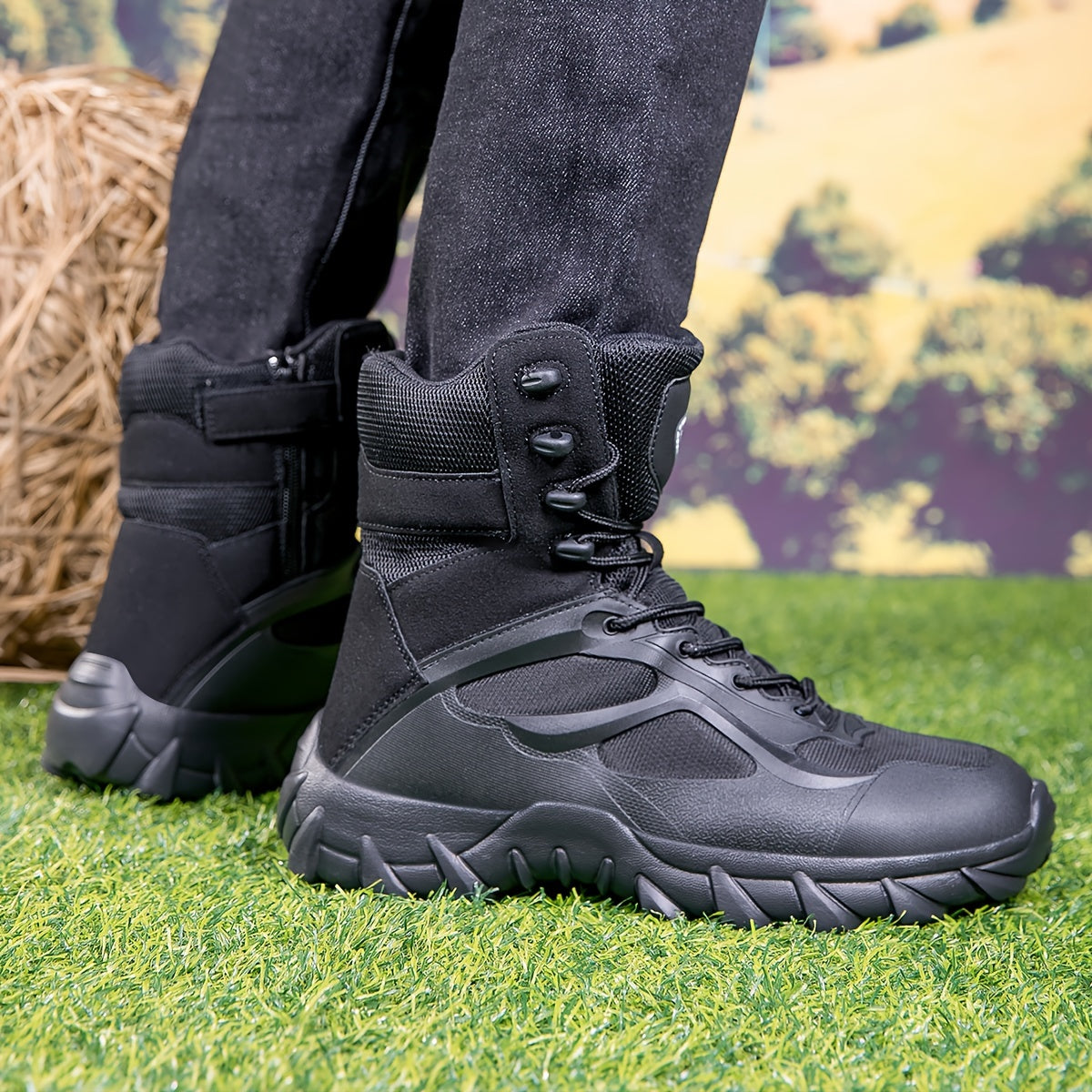 Men's High-Top Outdoor Hiking Boots with Fabric Upper