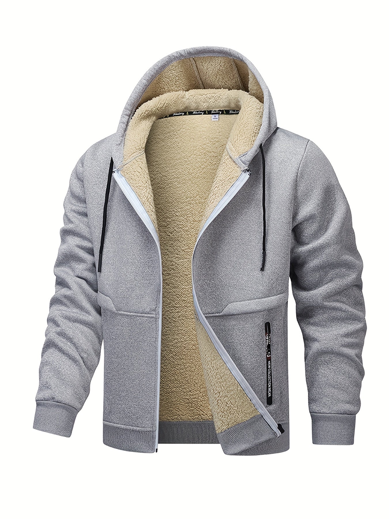 1pc Men'S Casual Style Hooded Jacket, Thick Fleece Lined, Warm