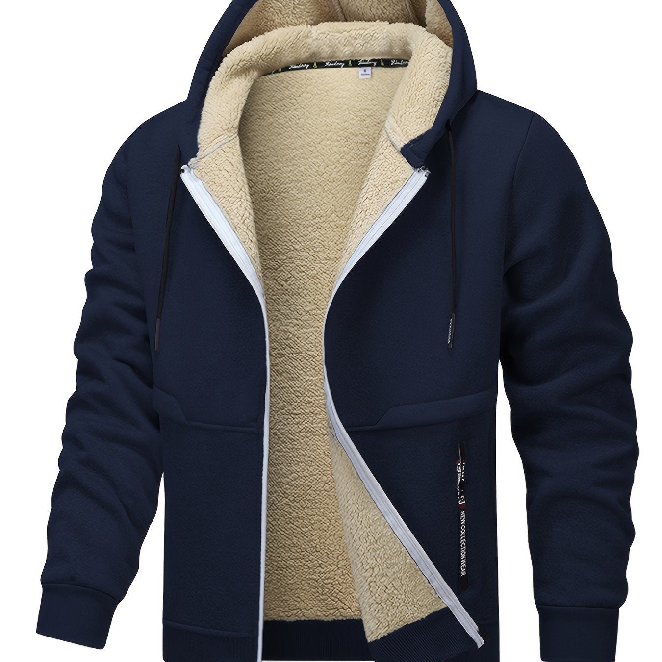 1pc Men'S Casual Style Hooded Jacket, Thick Fleece Lined, Warm