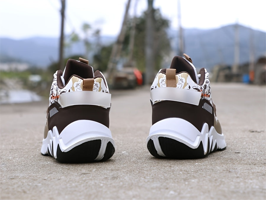 Men's High-Top Basketball Sneakers, Preppy Street Style, Solid Color with Cartoon Stripes, All-Season Lace-Up Sports Shoes, Faux Upper, Fabric Inner, Rubber Sole, for Running, Hiking Casual Wear, Outdoor Activities Shoes