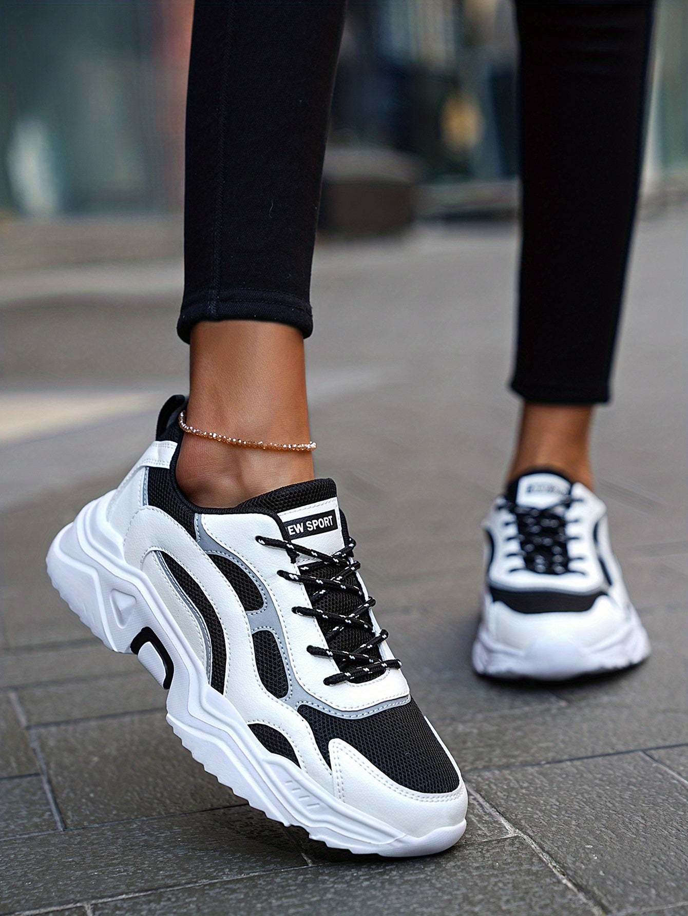 Women's Fashionable Platform Chunky Sneakers, Lace Up Breathable Running Shoes, Thick Bottom Outdoor Casual Dad Shoes