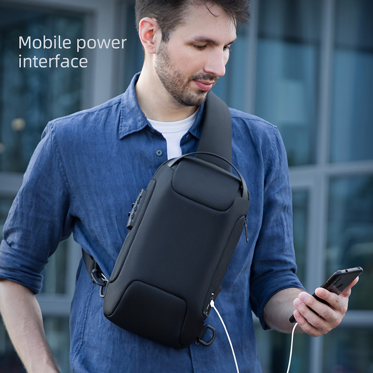 Men's Lightweight Crossbody Backpack with USB Charging Port Password Lock, Adjustable Anti-Theft Shoulder Bag for Travel, Commuting, Daily Use - Durable Polyester Casual Daypack, Secure Travel Bag Minimalist Backpack Sl