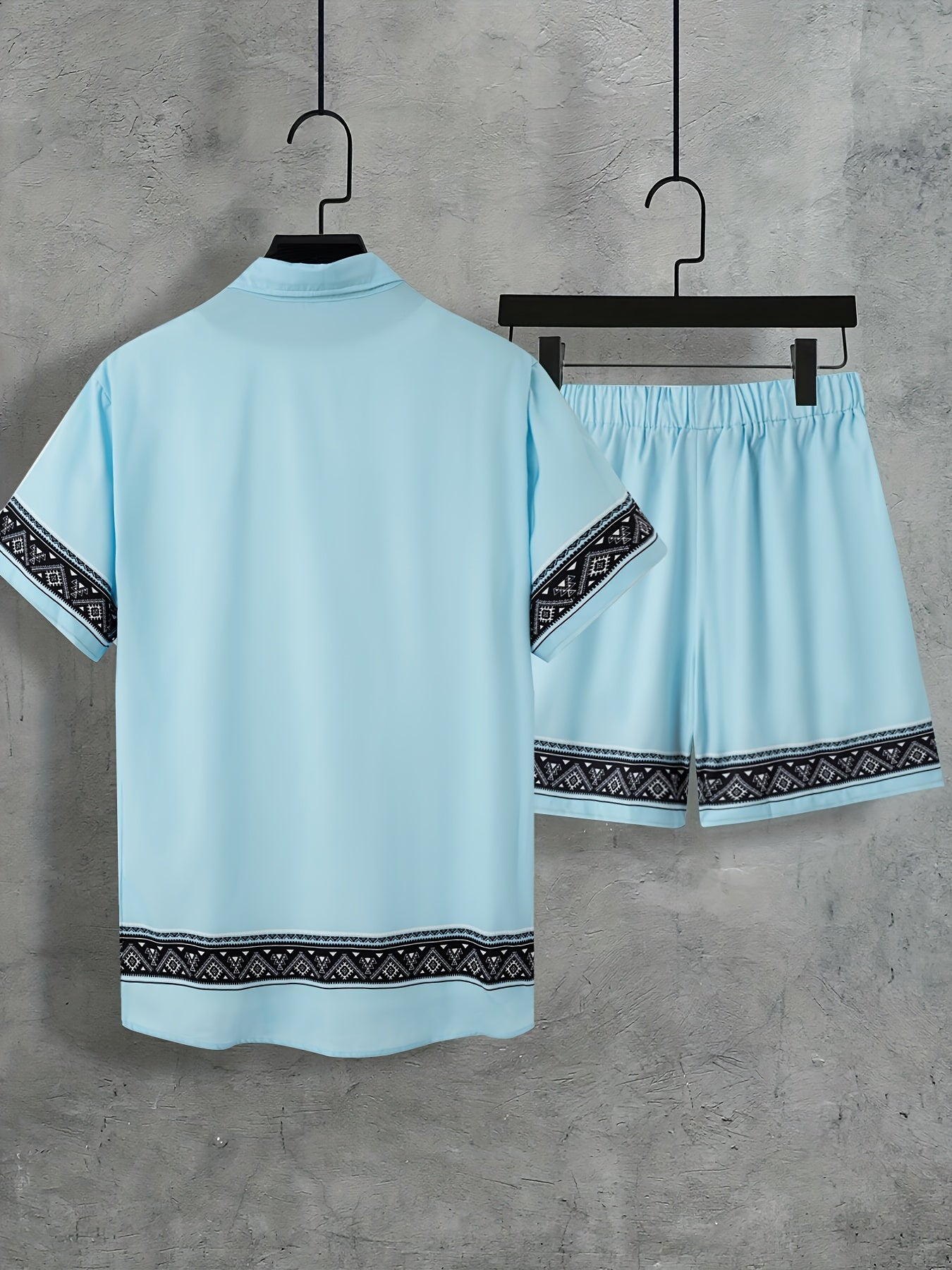 Men'S Two-Piece Set Consisting of a Casual Short-Sleeve Button-Up Shirt And Drawstring Pants, Perfect for Summer Wear.
