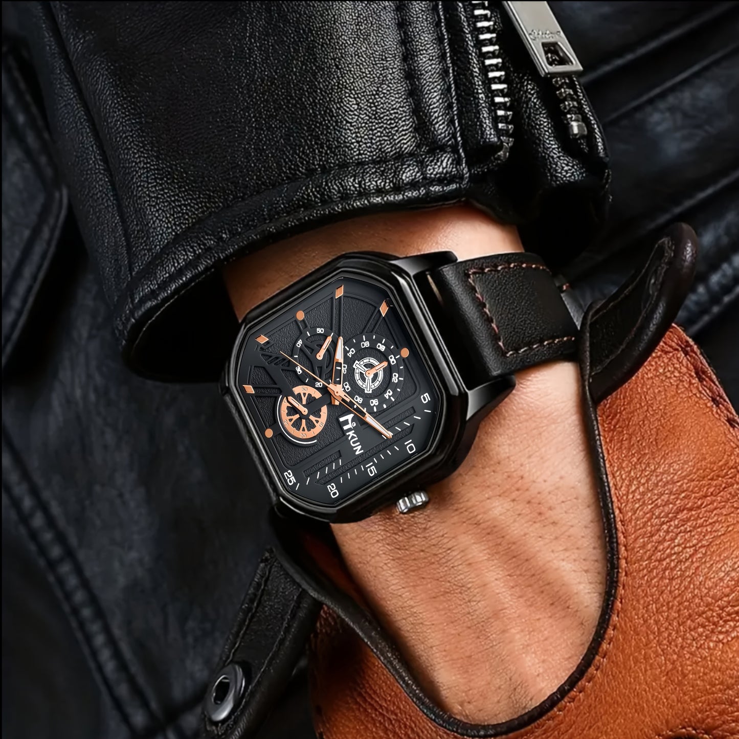 5pcs Men'S Luxury Casual Business Style Gift Set - Black Faux Leather Watch, Fashion Wallet, Everyday Belt, Glasses, Keychain - Ideal for Valentine's, Thanksgiving, Christmas