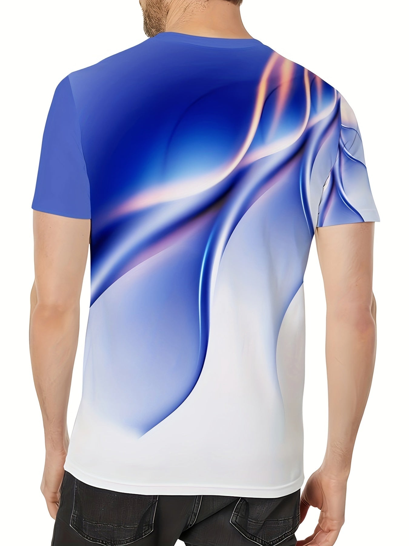 Men'S Round Neck T-Shirt with a Simple Multicolored Bird Pattern Print in Trendy Style.