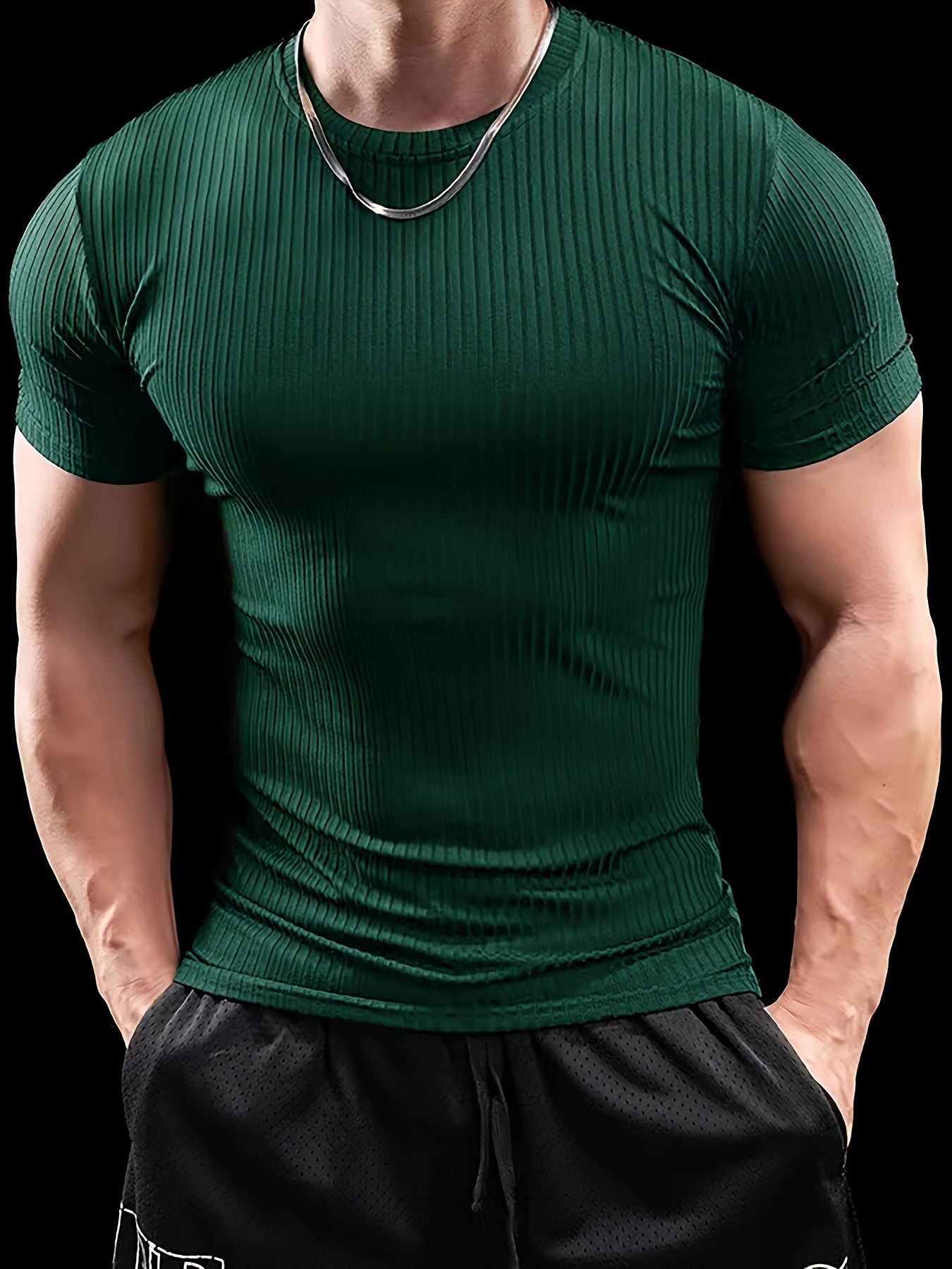 Men's Stretch Fit Short Sleeve T-Shirt - Breathable, Comfortable Polyester Blend, Solid Blue, Crew Neck, Casual Sporty Style for Spring/Summer