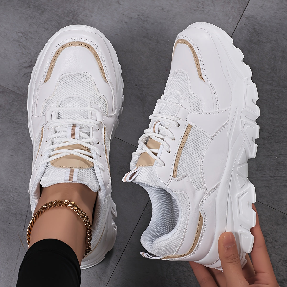 Women'S Fashion Casual Sneakers, Sizes 36-42, Breathable Lace-Up Running Shoes, Lightweight, Low Top, Round Toe, with Fabric Upper and MD Sole, All-Season Wear