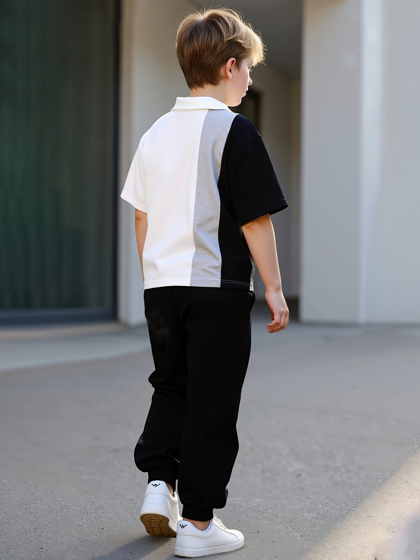 Boys' Deer Print Polo & Pants Set - Soft Casual Spring Outfit