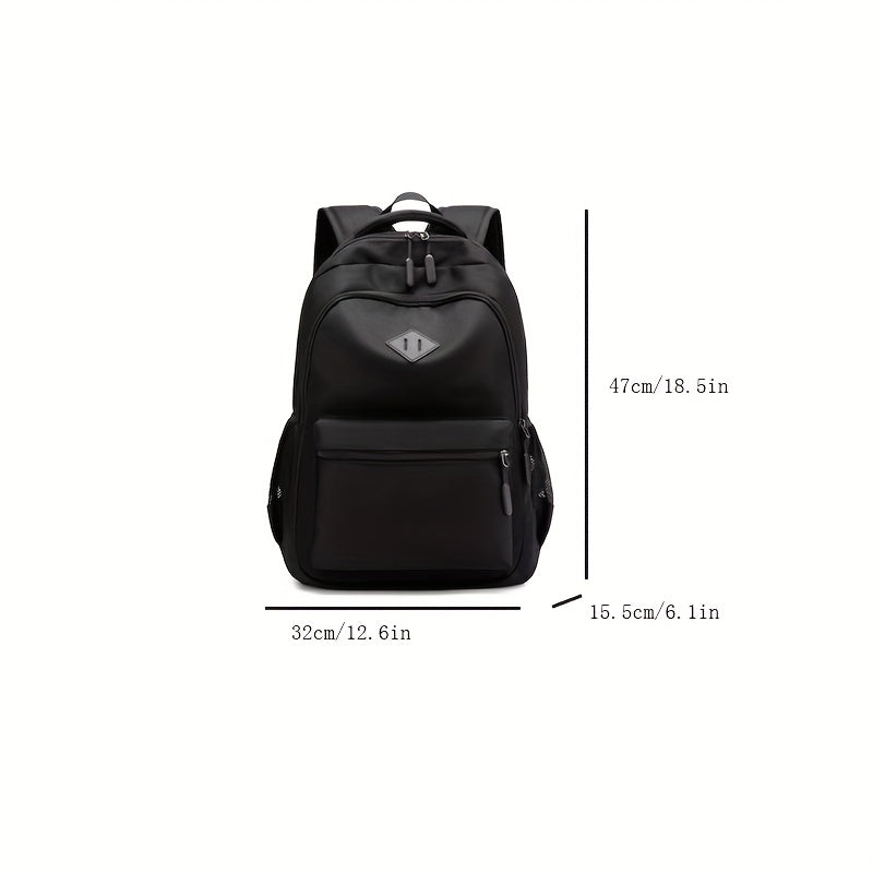 Stylish Black Nylon Backpack - Lightweight, High Quality, Large Capacity with Laptop Compartment, Adjustable Straps Mesh Pockets for School, Travel, and Work