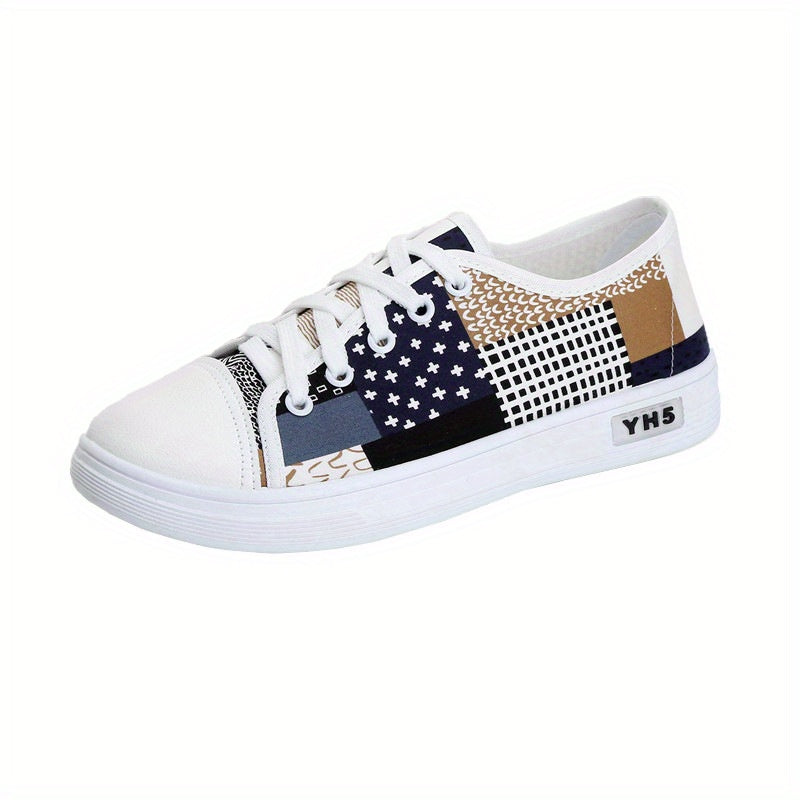 Women'S Lightweight Breathable Casual Sneakers - Comfortable Low-Top Lace-Up Shoes with Soft Fabric Lining, Durable Rubber Sole Stylish White Navy Blue Design for Spring/Summer Casual Attire, Ladies Sneakers, Everyday Foo