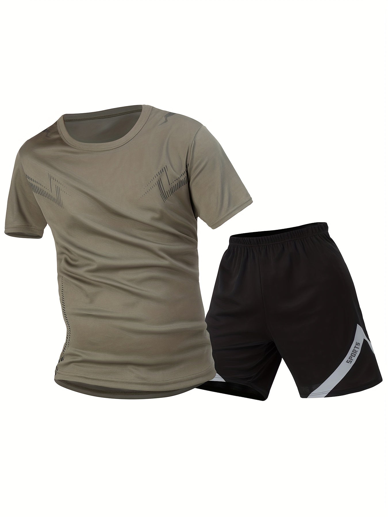 2pcs Summer New Lightning Print Sports Suit Men's Short Sleeve Shorts Outdoor Fitness Breathable Quick-Dry Loose Running Outfit Set