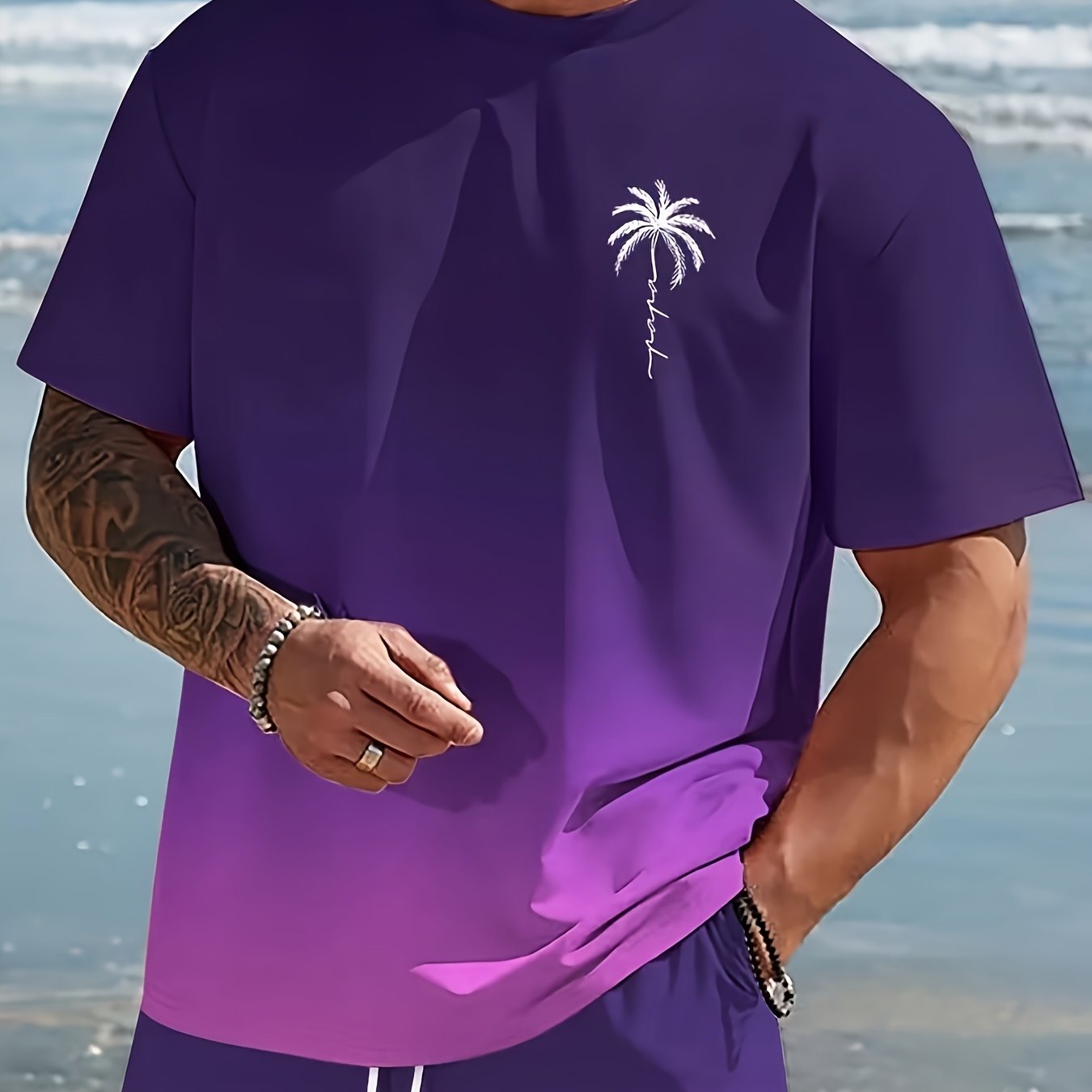 Men's fashion crewneck short-sleeved shorts two-piece set, 3D digital printing HD pattern, summer leisure and comfortable vacation sports Men's wear