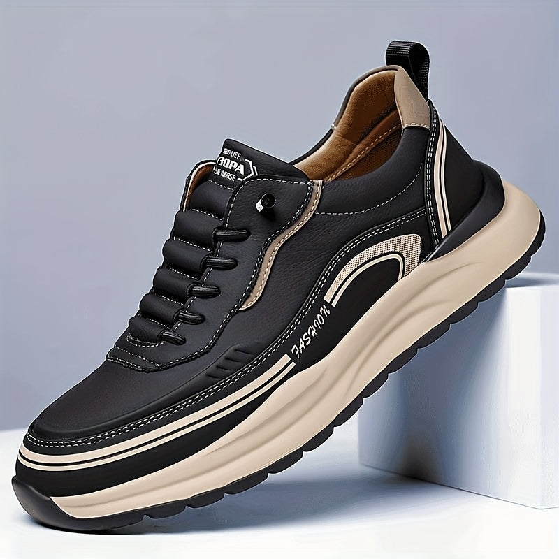 Men's Breathable Lightweight Casual Sneakers - Soft EVA Sole, White Brown Low-Top Lace-Up Shoes for Casual Attire Light Running, All-Season Comfort, Sleek Shoe Design, Daily Walking, Minimalist Style, Flexible Sole, Urban
