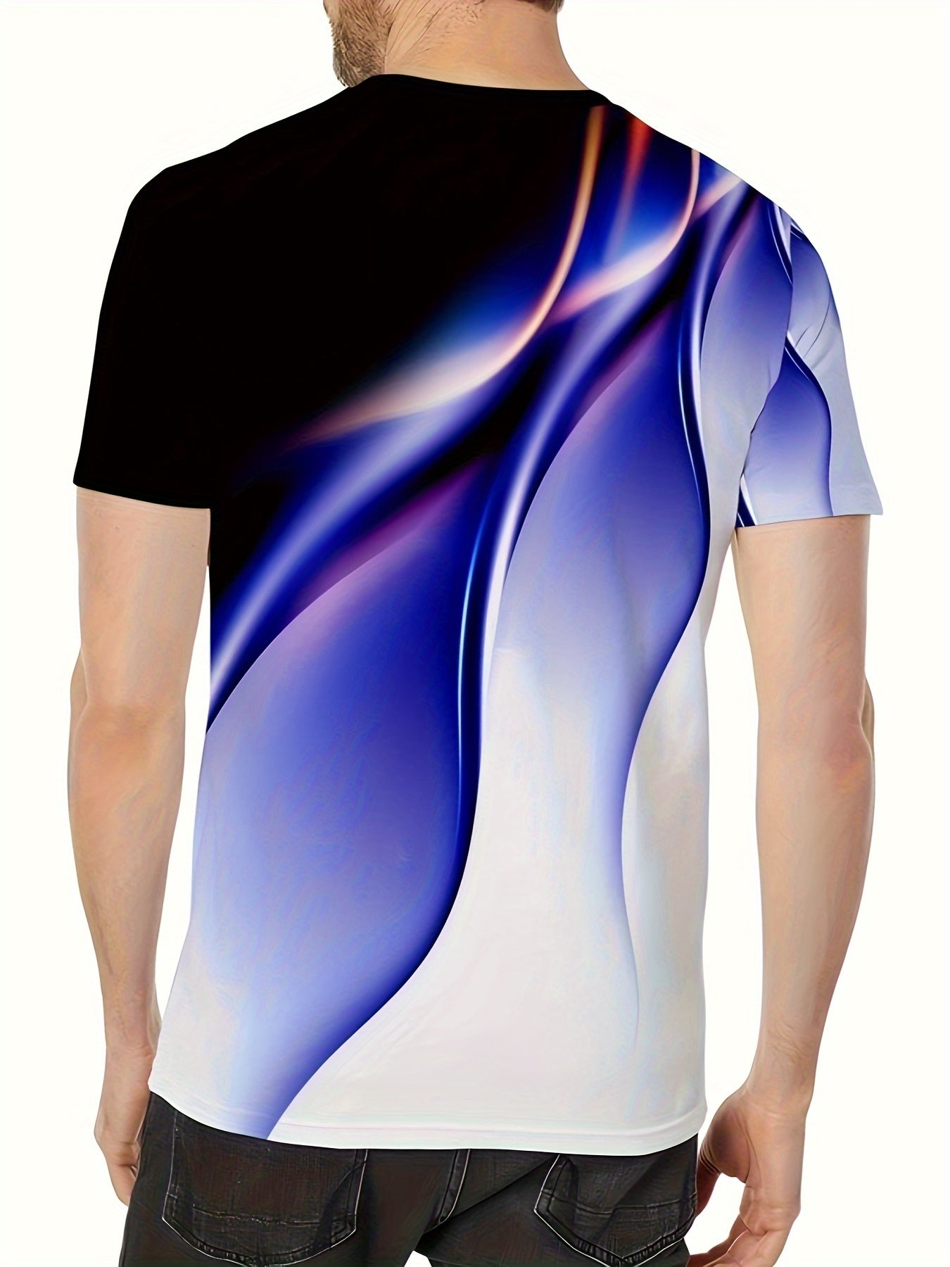 Men'S Round Neck T-Shirt with a Simple Multicolored Bird Pattern Print in Trendy Style.
