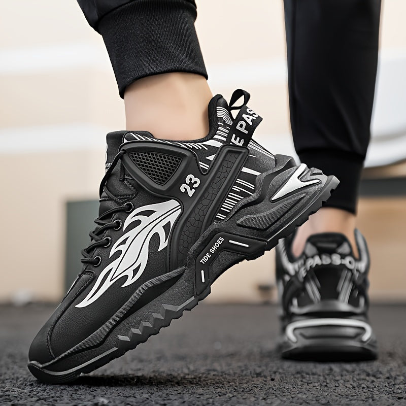 Men's Sports Casual Shoes Spring/Summer New Thick-Soled Anti-Slip PU Running Shoes Fashionable Versatile Outdoor Travel Shoes