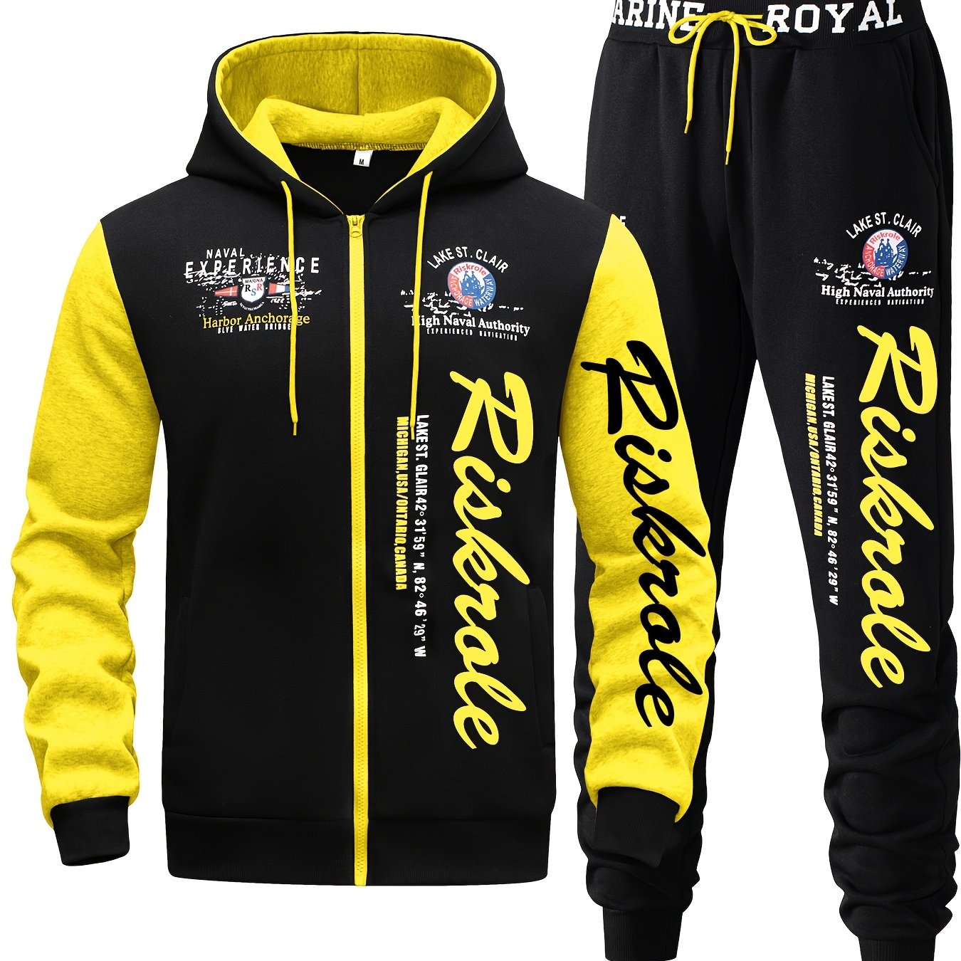 Men's Hooded Letter Print Tracksuit, 2pcs Casual Sports Set, Fashion Hoodie With Full-zip And Elastic-waist Pants, Regular Fit, Outdoor Cloth