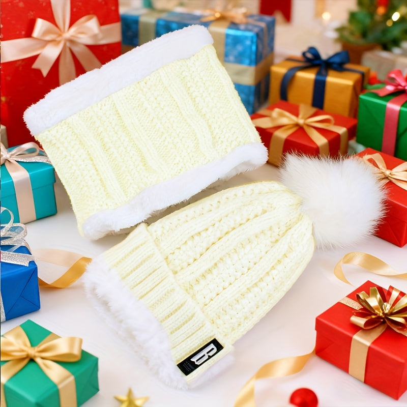 2pcs Winter Essentials Set - Thick Plush Pom Bucket Hat & Fleece-Lined Scarf | Windproof, Warm Beanie for Men & Women | Hand Wash Only, Winter Clothes, Cold Weather Gear, Cozy Headwear, Soft Texture, Stylish Headgear, Outdoor