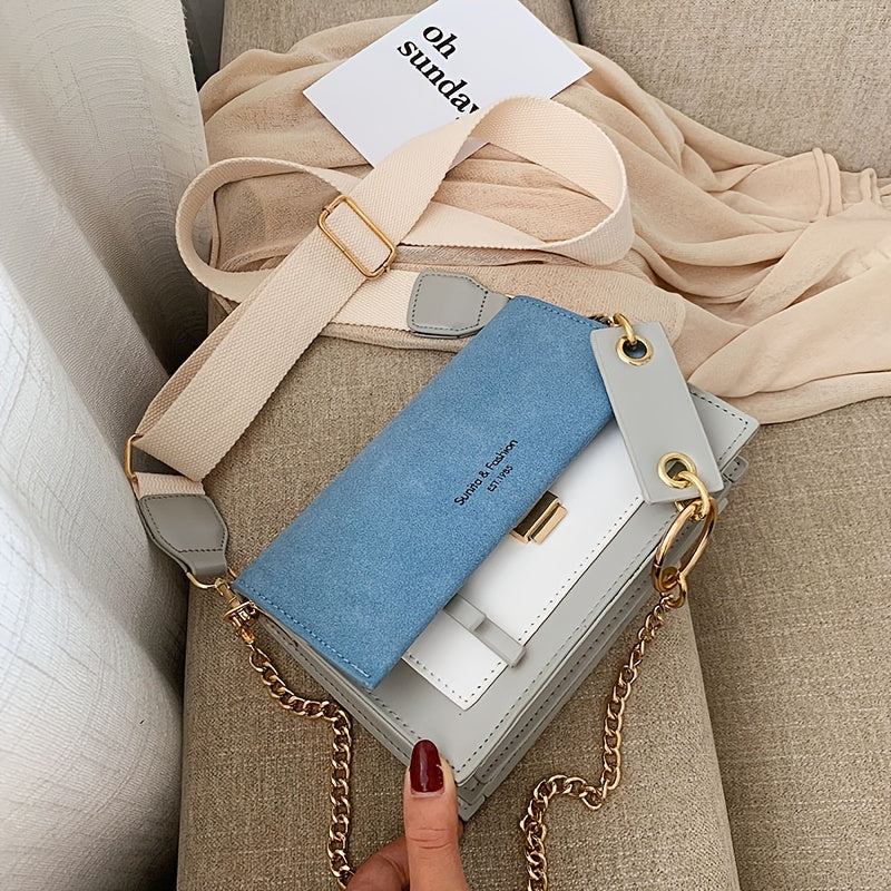 Chic Mini Crossbody Bag for Women - Stylish Synthetic Faux Leather with Golden Chain Strap, Buckle Closure, and Decorative Painted Edges - Perfect for Phone & Essentials