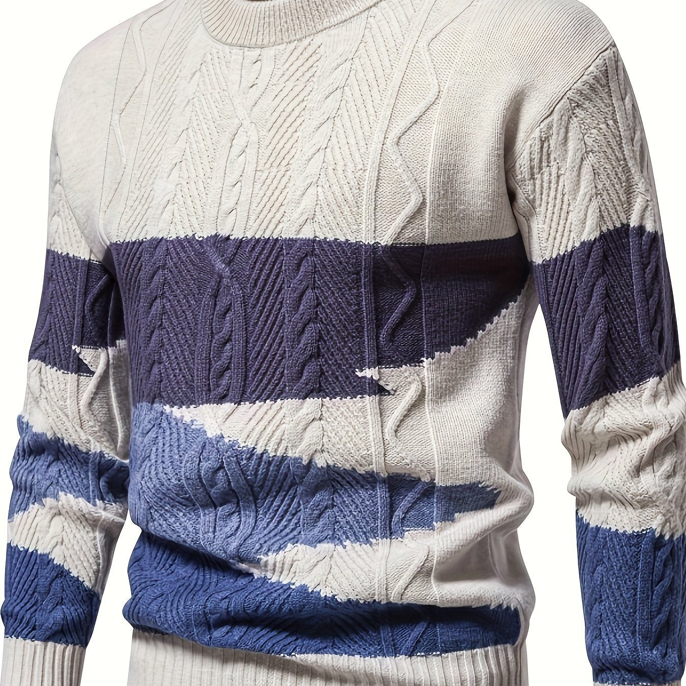 Men's Stylish Solid Knitted Pullover, Casual Mid Stretch Breathable Long Sleeve Crew Neck Top For City Walk Street Hanging Outdoor Activities