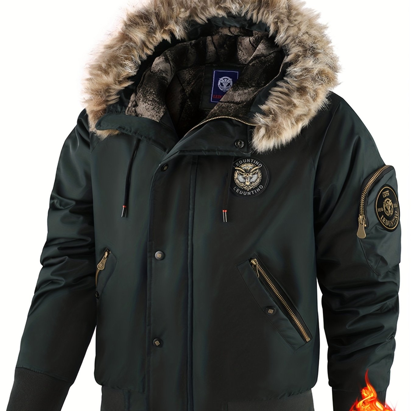 Men'S Winter Jacket with Full-Zip Closure, Hooded Insulated Coat - Bright Orange Cold Weather Outerwear, Zippered Pockets & Hood - Non-Stretch Fabric for Hiking, Commuting, Everyday - Fall/Winter Jacket for Adults, Outdoor Ac