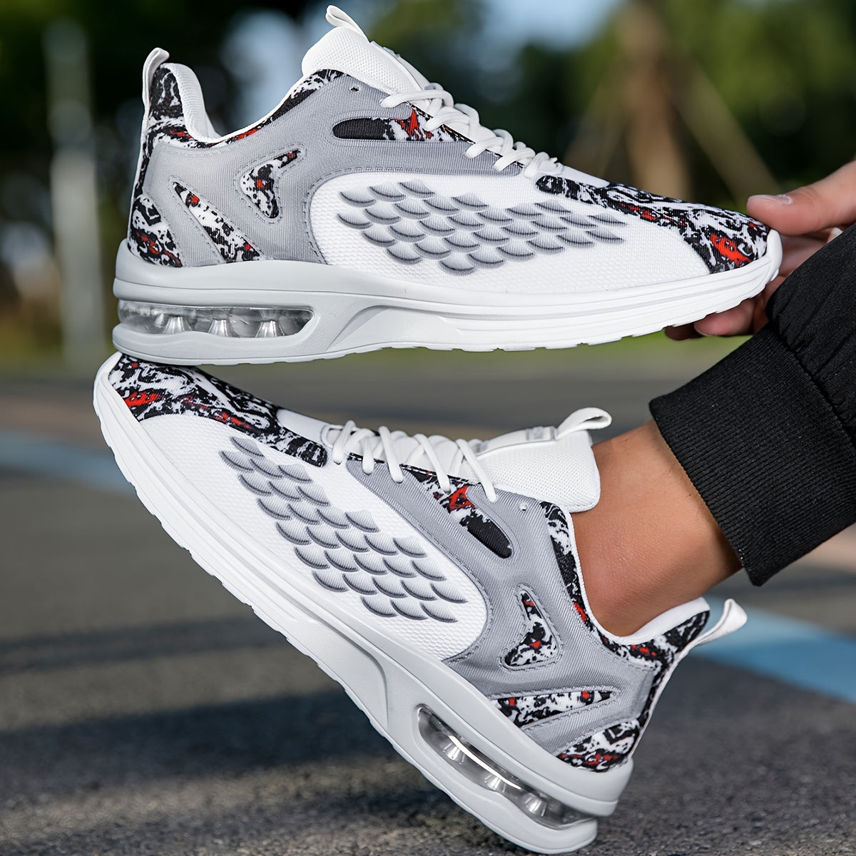 Men'S Stylish Athletic Sneakers - Breathable Mesh Upper, Lightweight Air Cushion Sole, Lace-Up Running Shoes with Tiger Design, Comfortable for Casual Training Wear
