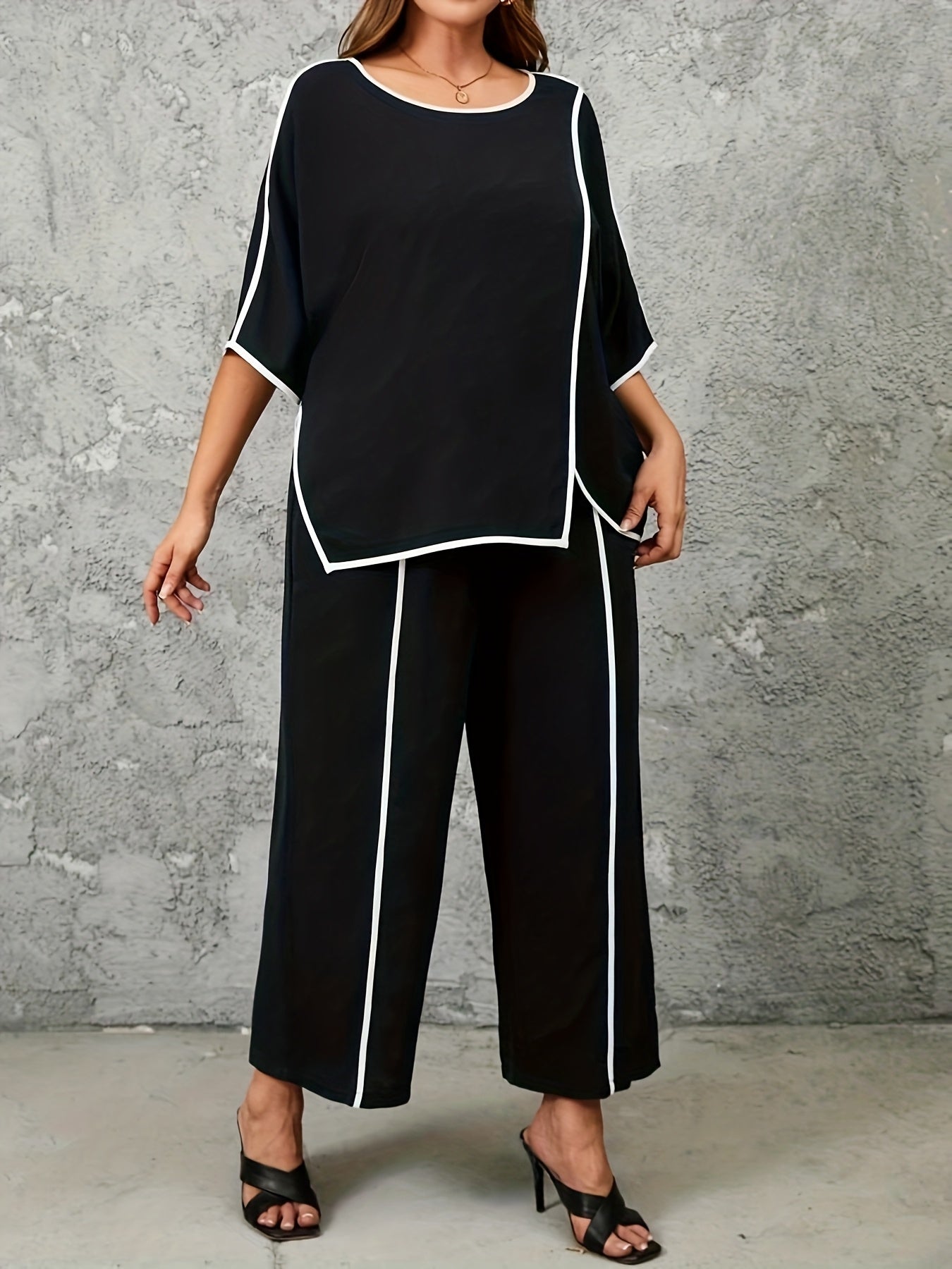Plus Size Women’s Casual Color Block 2-Piece Set