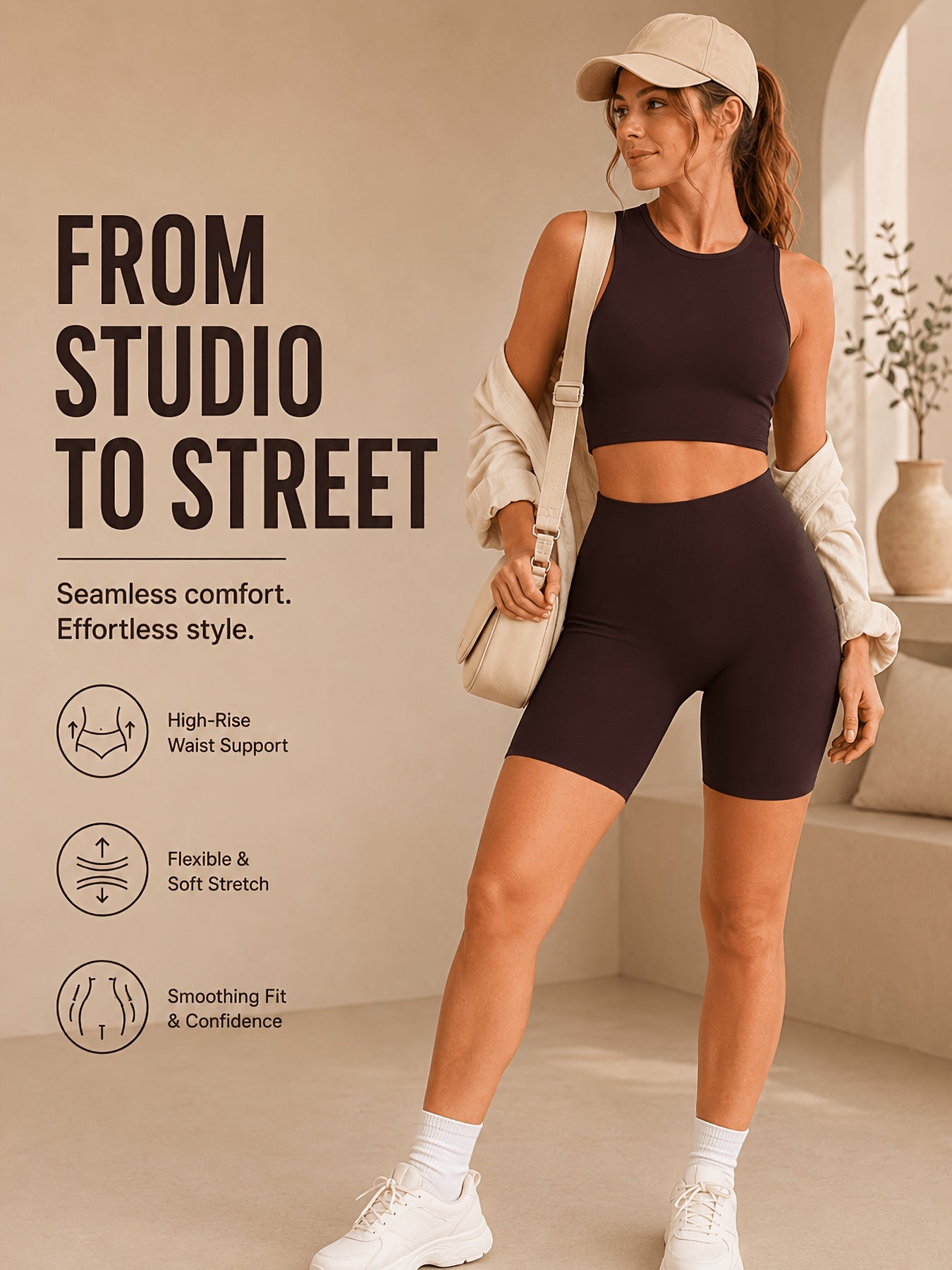 Women's Seamless Ribbed Cropped Tank & Butt-Lifting Yoga Shorts