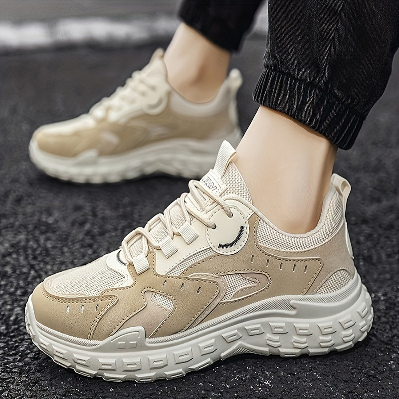 Men's Trendy Chunky Sneakers - Breathable Mesh PU Upper, Durable PVC Sole, Lace-Up Casual Sneakers in Gray, Black Orange, All-Season Comfort for Casual Attire