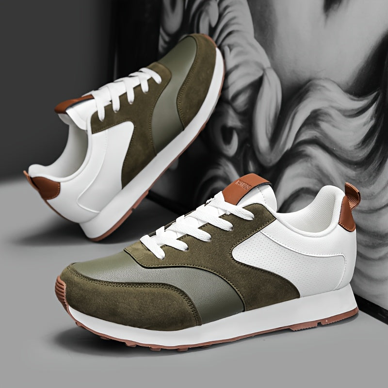 Men'S Breathable Athletic Sneakers - Lightweight, Soft, Non-Slip Running Shoes with EVA Sole for Sports, Travel Casual Wear - White Brown Two-Tone Design, Lace-Up Low Tops, All-Season Comfort, Sports Footwear, Sleek Sport