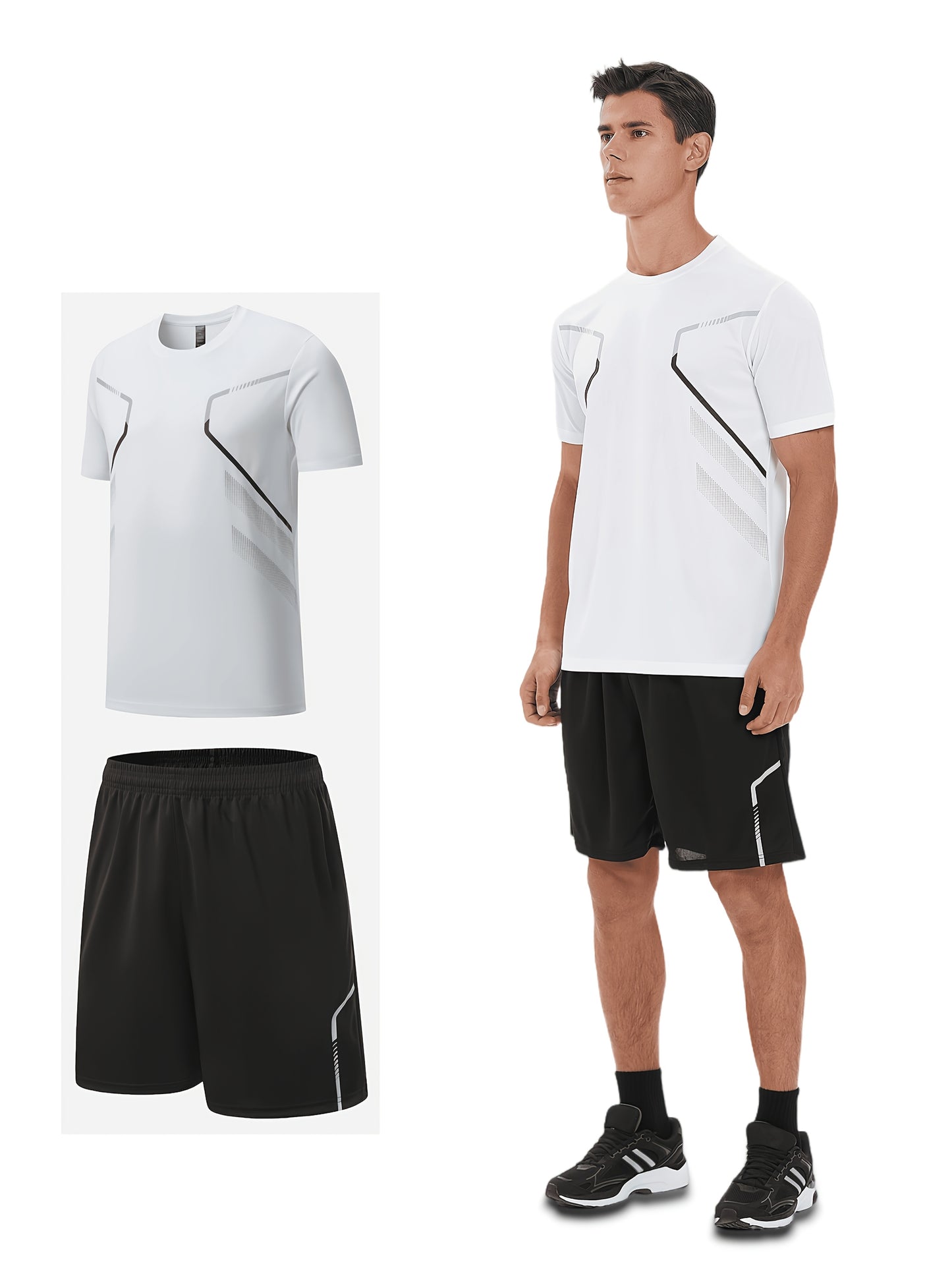 2pcs Men's Running Sportswear Set Summer Ice Sliky Fiber Fabric Quick-Dry Sweat-Absorbent Fitness Casual Short Sleeve Shorts Outfit