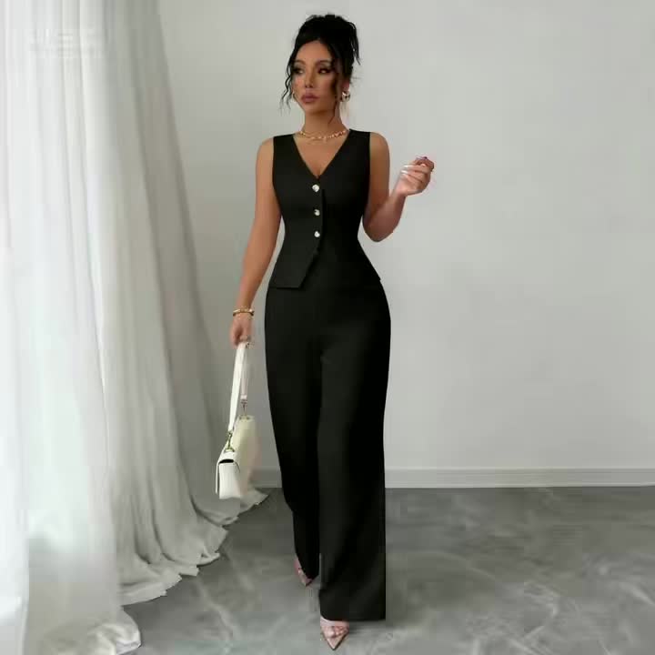 Elegant Sleeveless Top and Pants Set for Women, Business Commuter Style, Spring/summer Women's Teacher Uniform