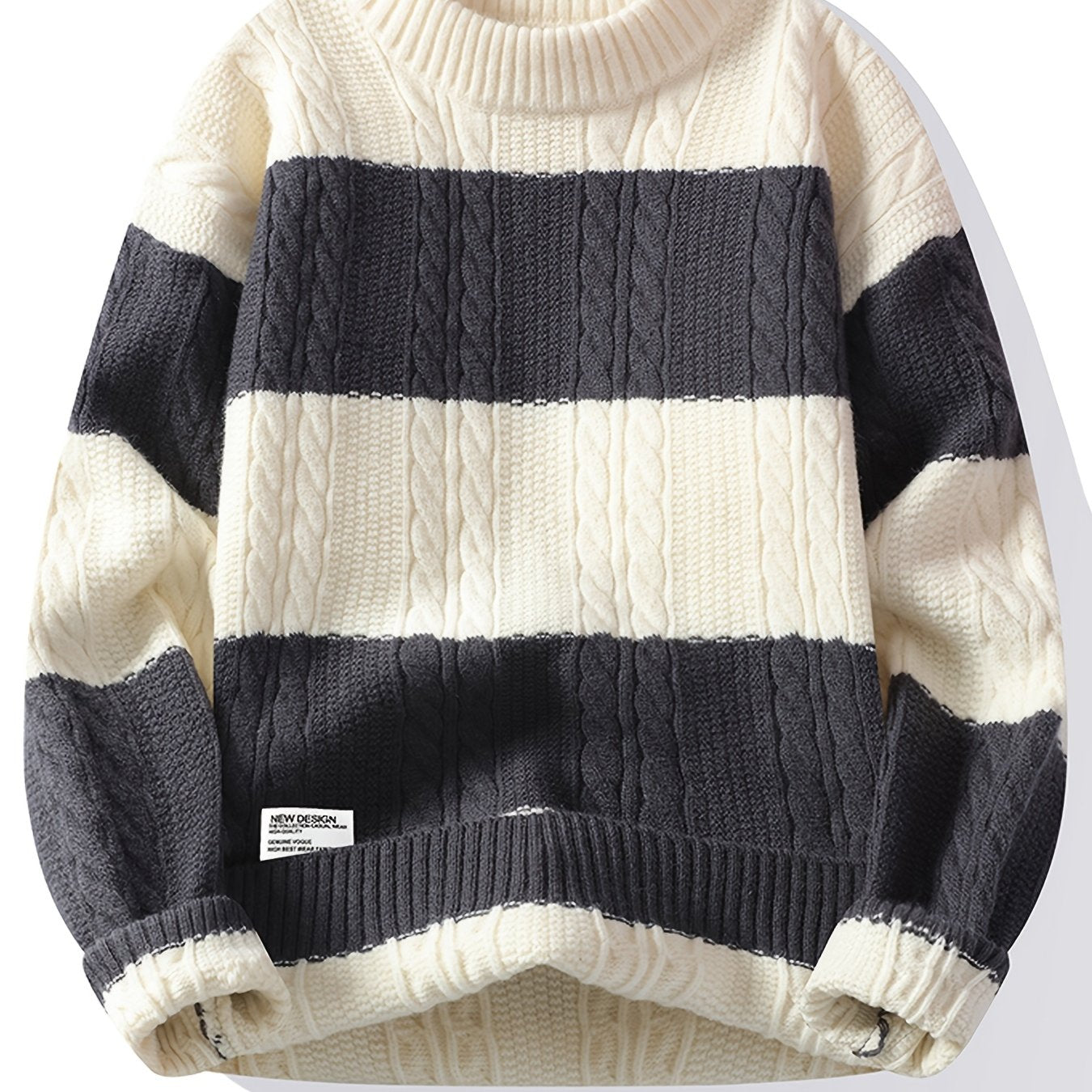 Striped Color-Block Knit Sweater for Men | Loose Fit, Crew Neck, Rib-Knit, Ideal for Spring/Fall Season, Street Style, Perfect for Male Teenagers