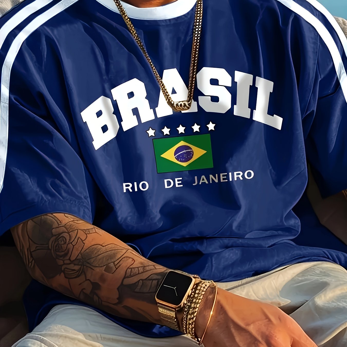 Men'S Casual Short-Sleeve T-Shirt with 3D Digital Printing, Round Neck, Brazilian Style, Made of Slightly Stretchy Polyester Knit Fabric, Suitable for Summer Outdoor Activities And Everyday Wear.
