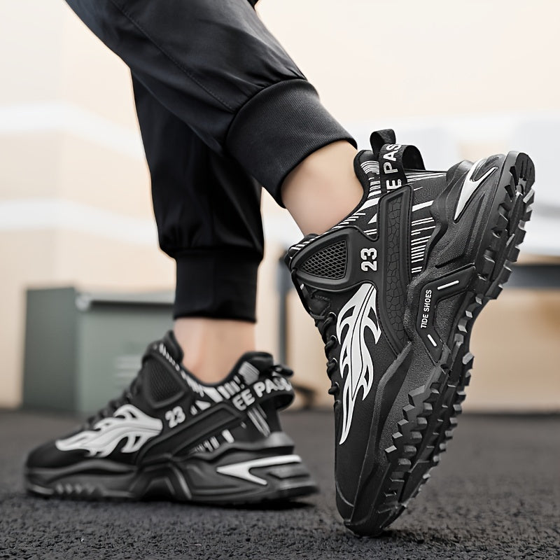 Men's Sports Casual Shoes Spring/Summer New Thick-Soled Anti-Slip PU Running Shoes Fashionable Versatile Outdoor Travel Shoes