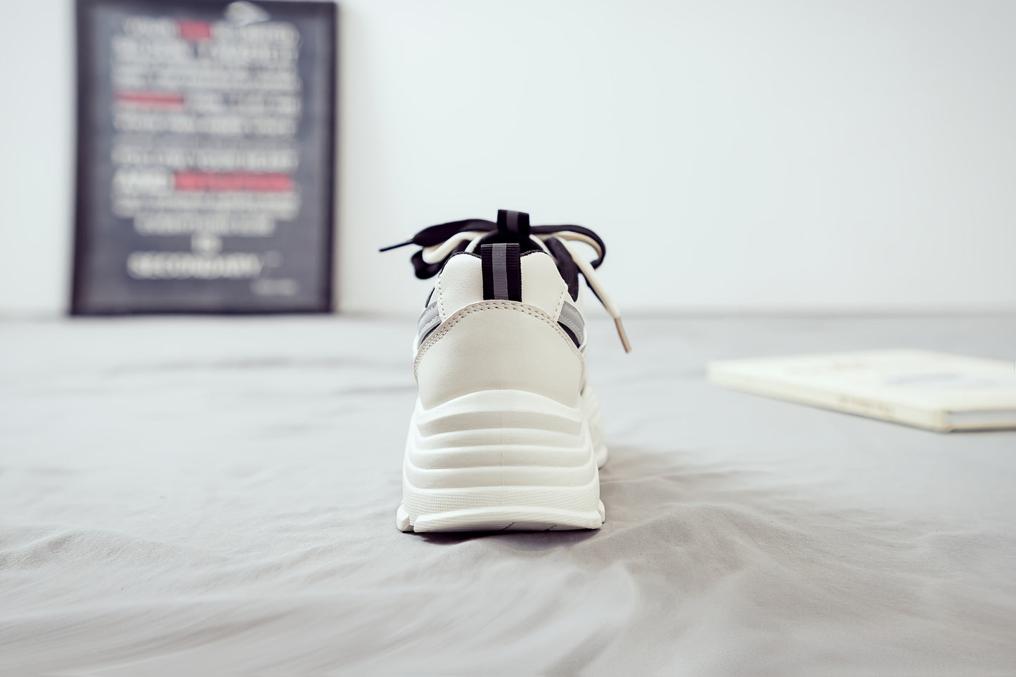 Women's Trendy Chunky Sneakers - Breathable Lace-Up Dad Shoes with Thick PVC Sole, White Beige Two-Tone Design, Versatile Low-Top Style for Casual Attire