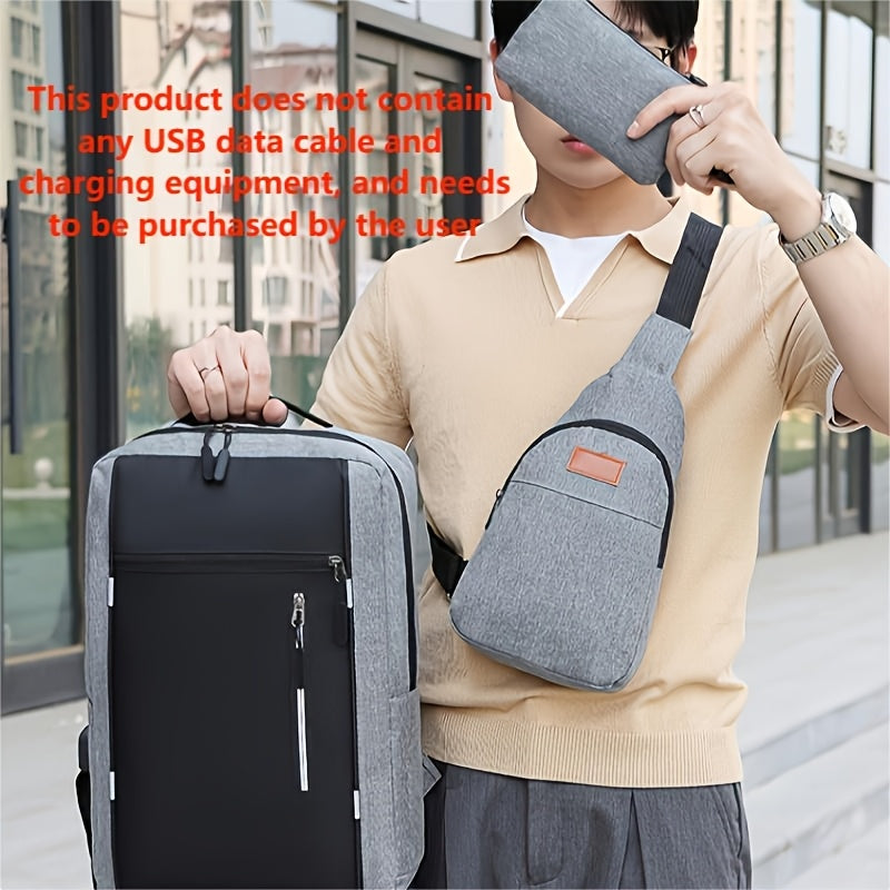 Three-Piece Set Men's Backpack, Includes Shoulder Bag and Coin Purse, Suitable for Back-to-School, Travel, Business, Casual Use with Large Capacity