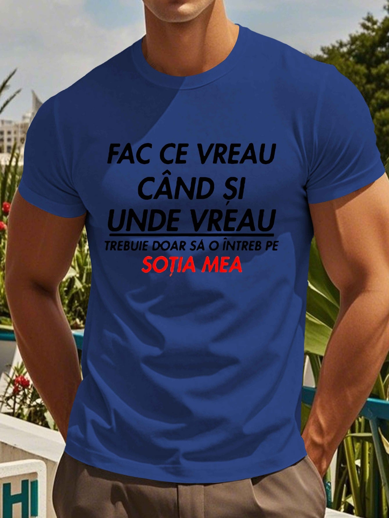 Men's Romanian Quote Short Sleeve T-Shirt - "Face Ce Vreau Cand Si Under Breath" Print, Lightweight Polyester, Casual Summer Top, Round Neck, Machine Washable, Machine Washable Tee Bold Text Tee Lightweight Material