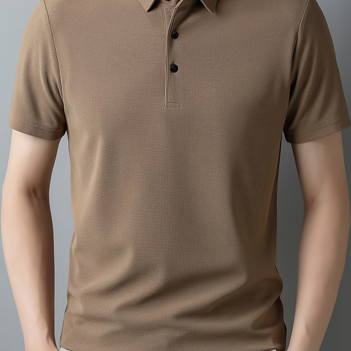 Men's Solid Short Sleeve And Lapel Collar Henley Shirt, Casual And Comfy Sports Tops For Summer Golf Wear And Outdoors Activities