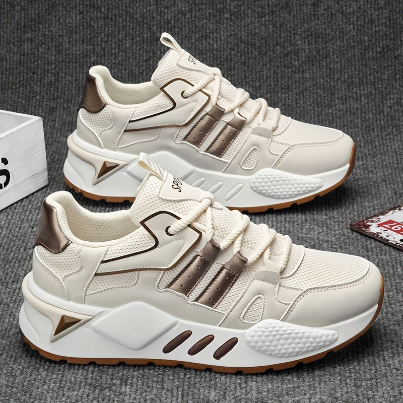 Men's Breathable Mesh Running Sneakers - Lightweight, Comfortable, and Durable Low-Top Sneakers for Casual and Sporty Wear, Versatile Trainers Modern Sneakers Stylish Stripes