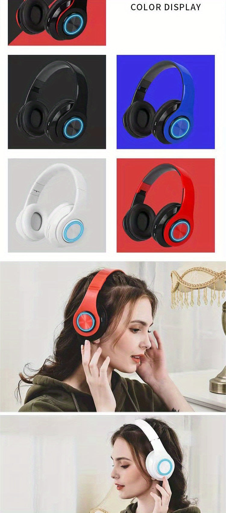 B39 Wireless Luminous Earphone Headwear, Foldable & Retractable, 3.5mm Jack, Condenser Mic, Push Button Volume Control, Non-Waterproof, for Cellphones, USB Type-C Charging, 150mAh Rechargeable Battery, 2.5W-14W, Anime Theme,