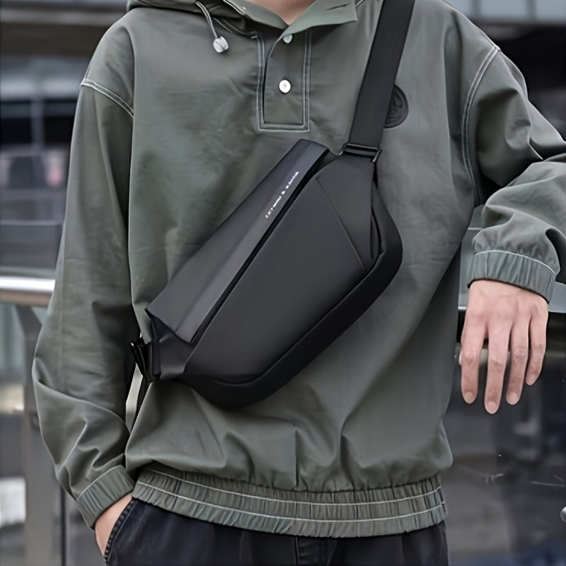 Men'S Sleek Black Crossbody Bag - Durable Oxford Material, Zippered Chest Bag with Adjustable Strap, Ideal for Commuting Cycling, Trendy Shoulder Bag for Men, Cycling Bag Trendy Shoulder Bag Functional Design, Small Crossbo