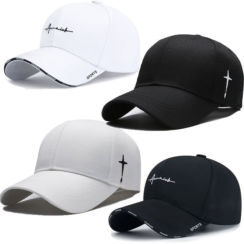 4pcs Men'S Baseball Caps - Elegant Business Casual Style, Breathable Mesh Back, Adjustable Fit, Four-Season Wear, Solid Color with Logo Design, Casual Cap|Elegant Cap Design|Acrylic