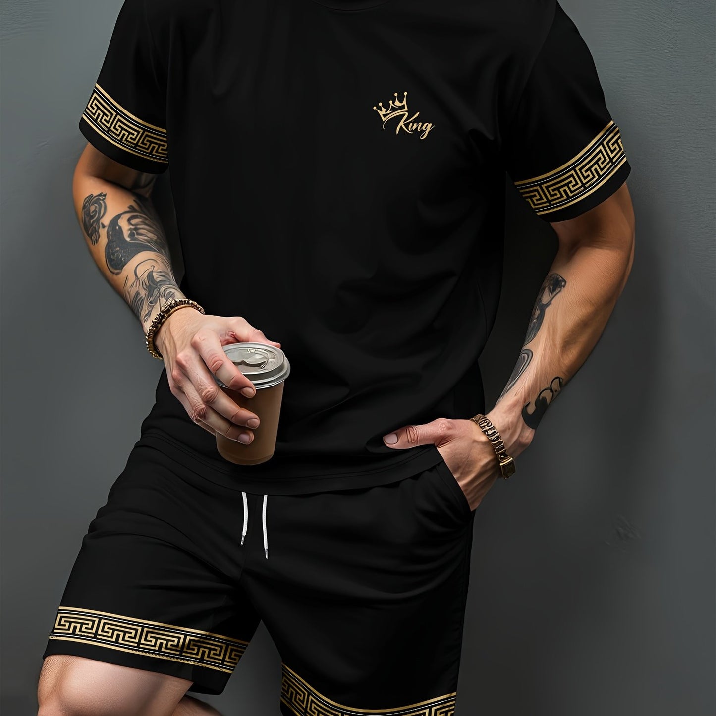Men's Sports Round Neck Short Sleeve Shirt and Shorts Set, 3D Print Casual Summer Outfit